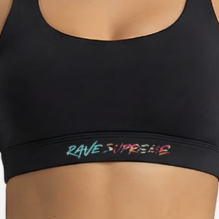 RS - Black Sports Bra / Cyan Print