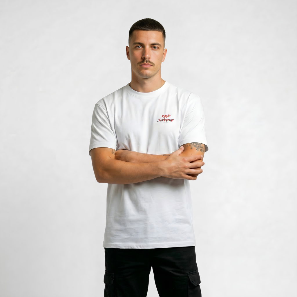 RS - Clean & Subtle - White T-shirt / Red Print
