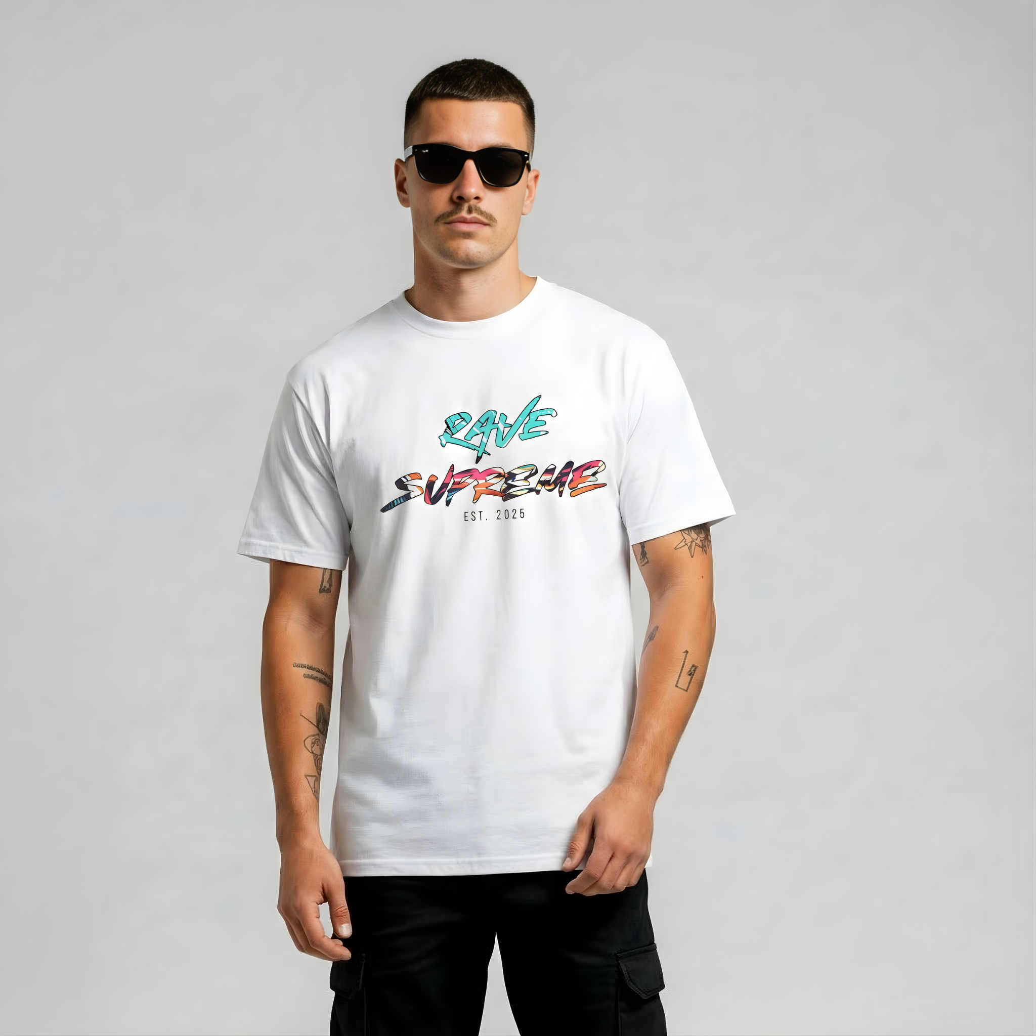 RS - Big & Bold - White T-shirt / Cyan Print