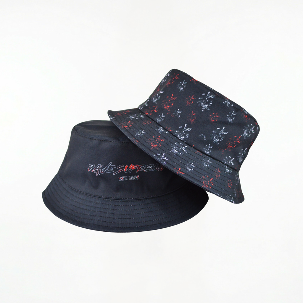 RS - Black Reversible Bucket Hat / Red Print
