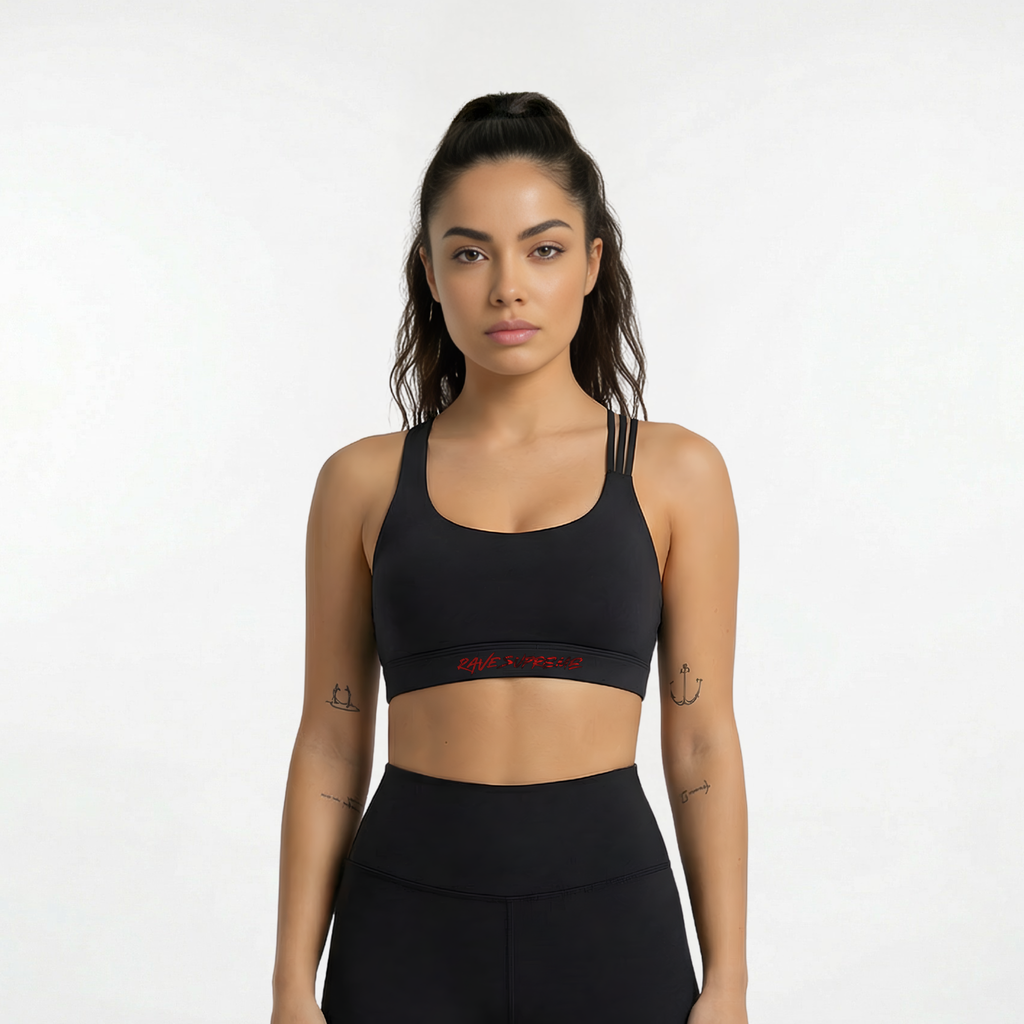 RS - Black Sports Bra / Red Print
