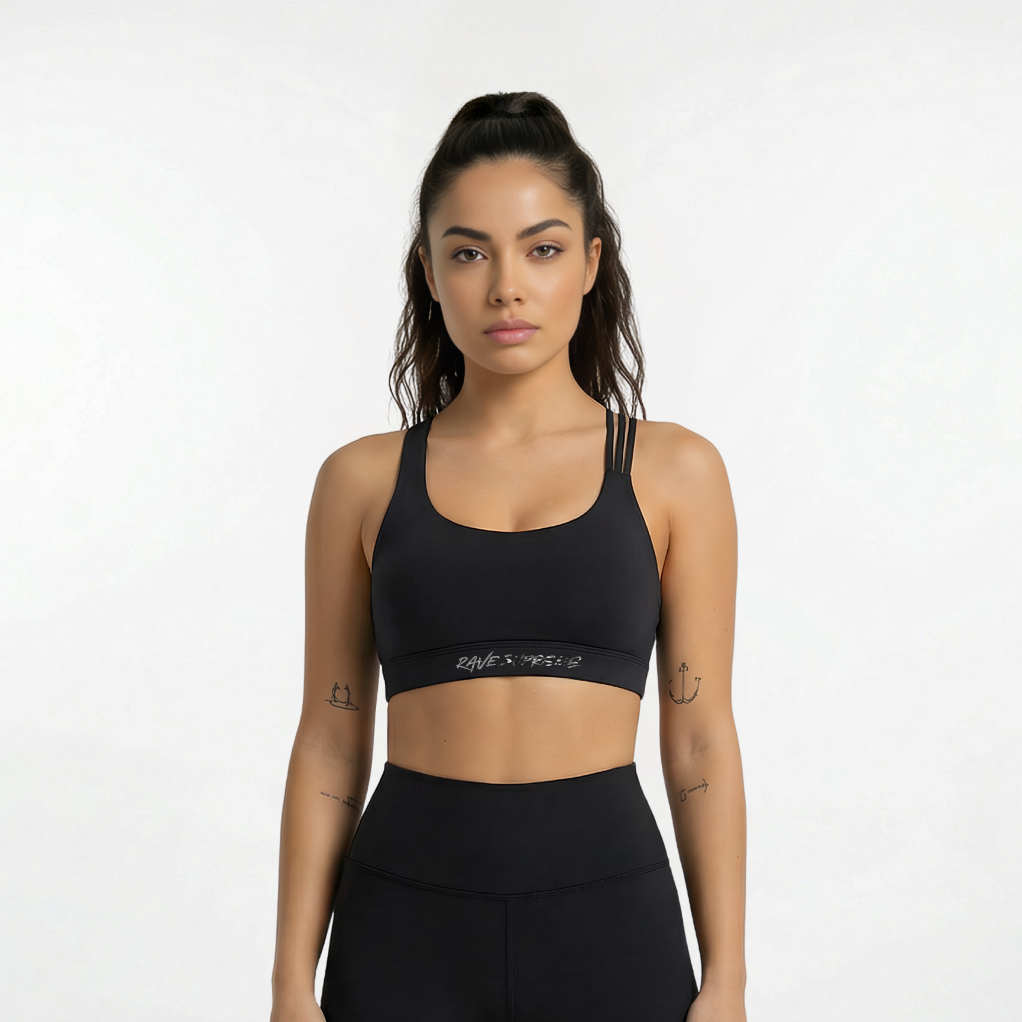 RS - Black Sports Bra / White Print